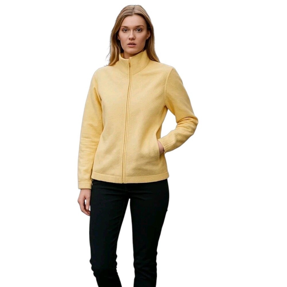 Eileen Fisher Jacket Womens Size M Butter Yellow Full Zip Textured Mock Neck